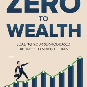 A businessman in a suit climbs a bar graph aiming toward wealth, symbolizing growth and success in service-based businesses.
