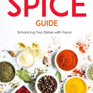Colorful spices in bowls surrounded by scattered herbs and garlic, illustrating "The Spice Guide" and its purpose of enhancing culinary flavor.