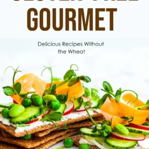 Colorful gluten-free snacks are beautifully arranged on a wooden platter, topped with fresh vegetables and herbs, emphasizing healthy, wheat-free eating.