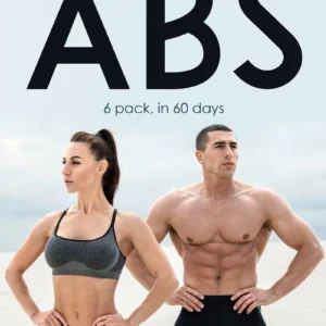 Fit man and woman stand confidently on a beach, promoting a 60-day program for achieving six-pack abs, emphasized by the bold text "Instant Abs."