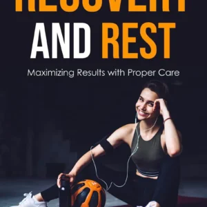 Athlete relaxing on a mat with a basketball, water bottle, and headphones. Text promotes recovery and rest as key to maximizing performance.