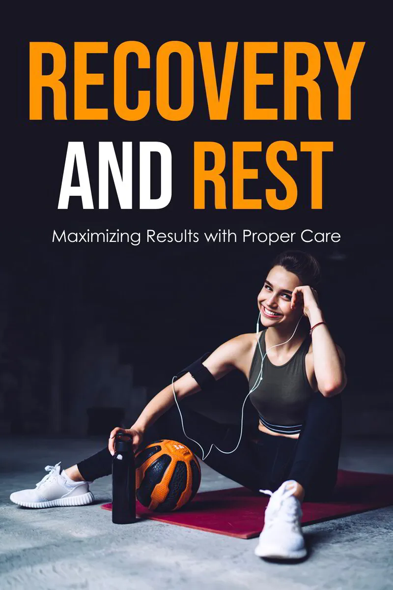 Athlete relaxing on a mat with a basketball, water bottle, and headphones. Text promotes recovery and rest as key to maximizing performance.