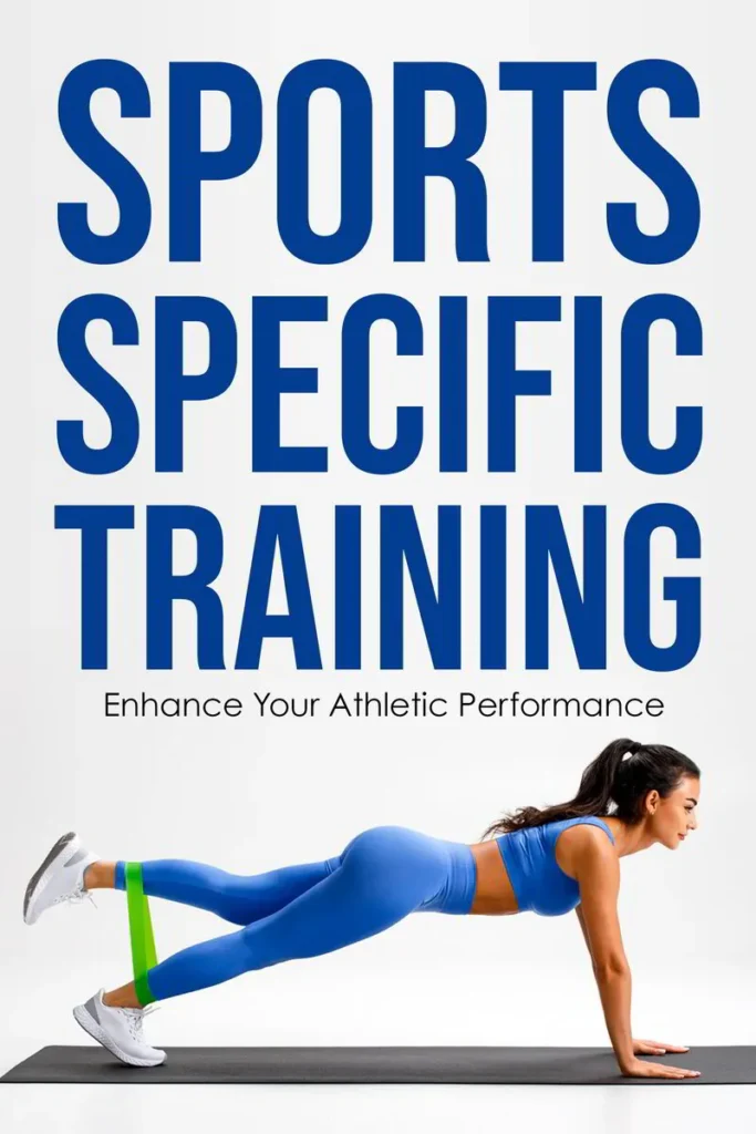 A woman in blue workout attire performs a plank with resistance bands, illustrating sports-specific training to enhance athletic performance.