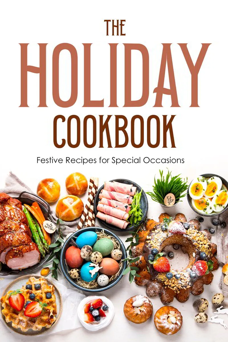 Colorful assortment of festive dishes, including a glazed ham, salads, pastries, and decorated eggs, showcasing recipes for special occasions.