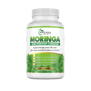 Moringa leaf powder capsules designed to enhance energy and support weight management. Contains 60 veggie capsules as a dietary supplement.
